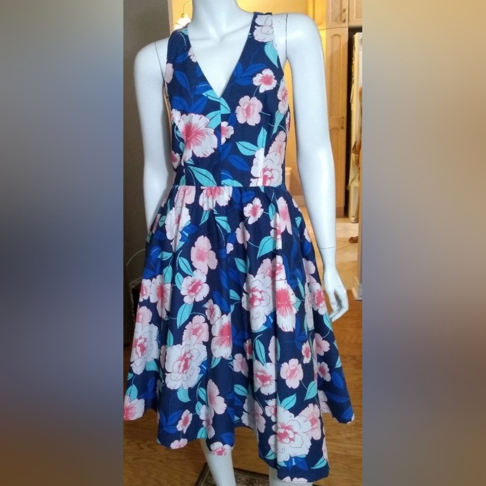 Eliza J Navy Floral Dress with Pink Accents